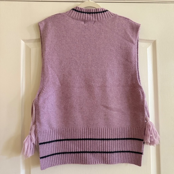 Free People All Star Stripe Poncho Knit Sweater Vest Black Stripes One Size - Picture 4 of 6